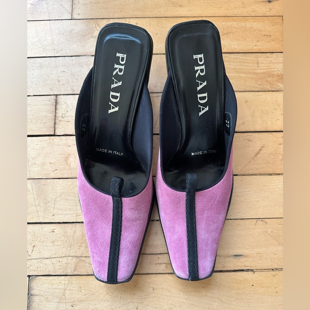 Prada Pink and Black Mules
